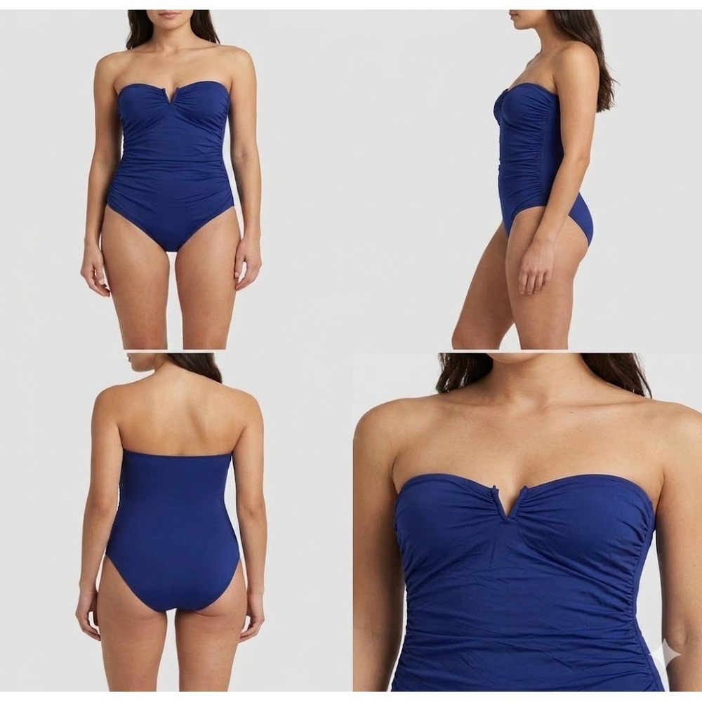 Tommy Bahama V-Front One-Piece Swimsuit Womens 20W Blue Pearl Shirred Strapless